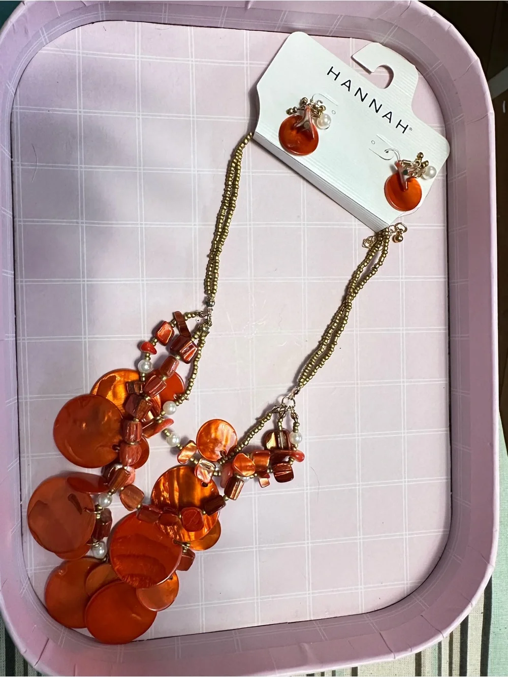 Hannah Orange Multi-Disc Bead Necklace & Earring Set